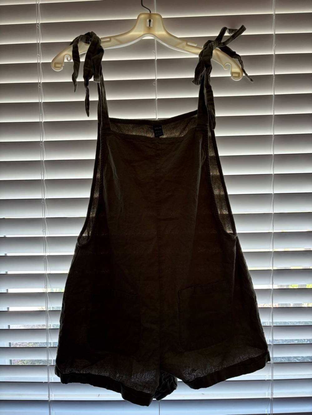 SHEIN Dark Forest Green Tie-Shoulder Linen Romper